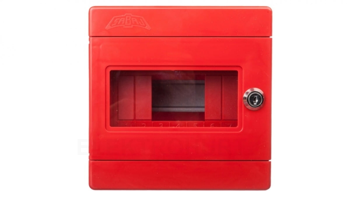 Rozdzielnica natynkowa modułowa 7 modułów IP44 180X180X100, czerwona z zamkiem i szybą, ALFA 3 Z