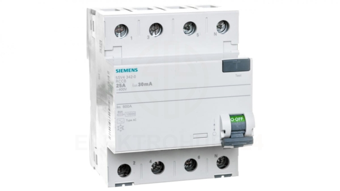Wyłącznik różnicowoprądowy 4P 25A 0,03A typ AC 30mA 400V SENTRON 5SV4342-0