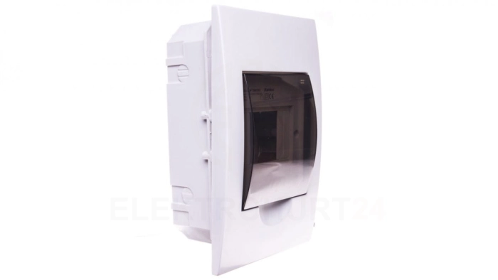 Rozdzielnica modułowa 1x4 podtynkowa IP40 IK06 N+PE II klasa drzwi transparentne szare DB104F 1X4P/FMD biała 3840