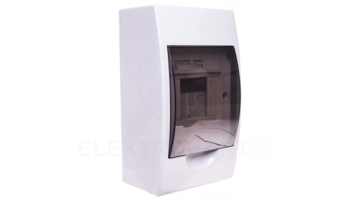 Rozdzielnica modułowa 1x4 natynkowa IP40 IK06 N+PE II klasa drzwi transparentne szare DB104S 1X4P/SMD biała 3830