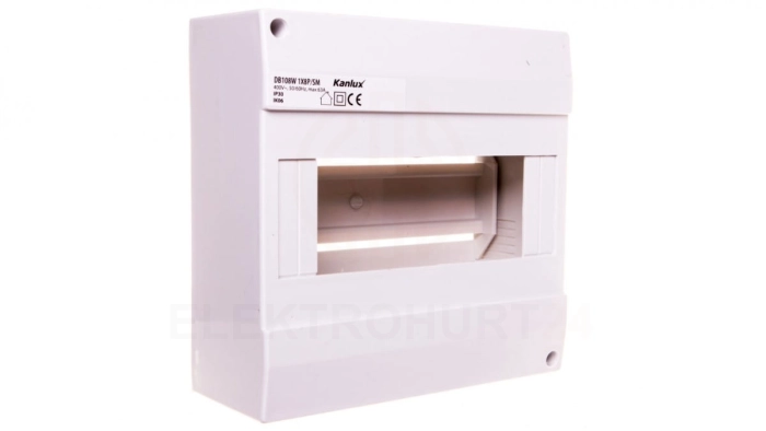 Rozdzielnica modułowa 1x8 natynkowa IP30 IK06 N+PE II klasa bez drzwi DB108W 1X8P/SM biała 3852