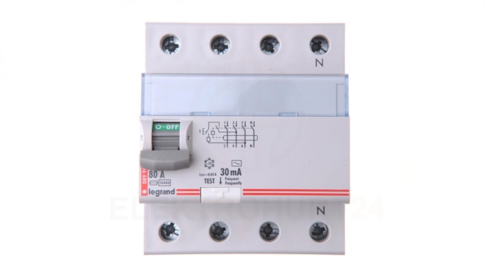Wyłącznik różnicowoprądowy 4P 80A 0,03A typ AC P304 DX3 411705