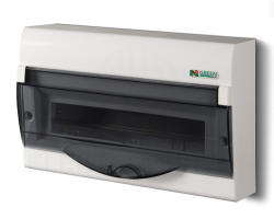 Rozdzielnica modułowa 1x14+2 natynkowa GREEN BOX RN 1/14+2 drzwi transparentne dymne N+PE IP40 2354-01