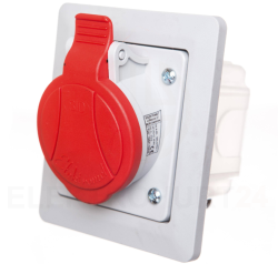 Gniazdo skośne podtynkowe z ramką 5P 16A 400V czerwone IP GSP 16/5 IP-44 921850