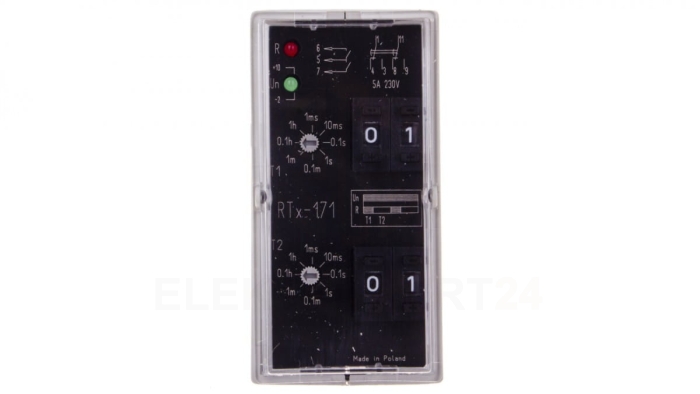 Przekaźnik czasowy 2P 5A 0,001sek-99h 220-230V AC/DC praca cykliczna,(start od załączenia na nastawiony czas) RTX-171 220/230