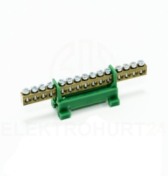 Listwa zaciskowa niska na szynę 15-torowa zielona TH35 E.4022