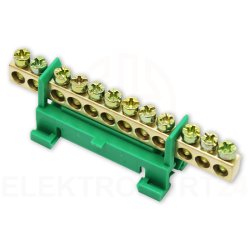 Listwa zaciskowa niska na szynę 12-torowa zielona TH35 E.4021