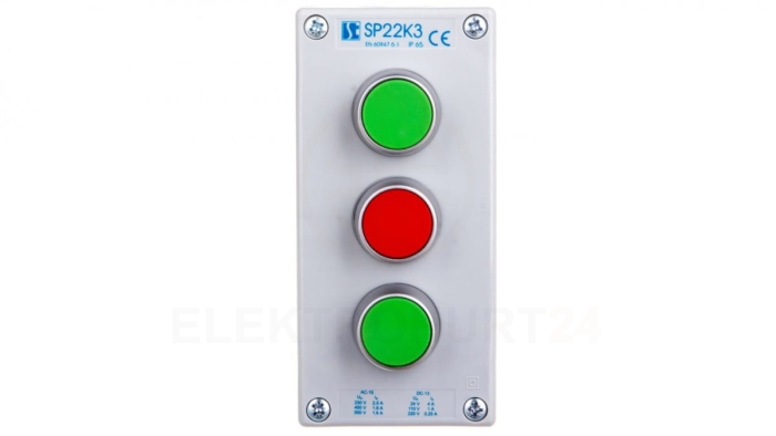 Kaseta sterownicza 3-otworowa 2xzielony/czerwony 2Z 1R IP65 1x membrana M20 szara SP22K3\02-2