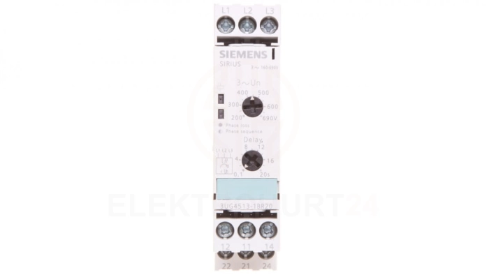 Przekaźnik kolejności, zaniku faz i obniżenia napięcia 2P 3A 0,1-20sek 160-690V AC 3UG4513-1BR20
