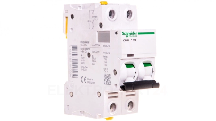 Wyłącznik nadprądowy 2P C 50A 6kA AC iC60N-C50-2 A9F04250