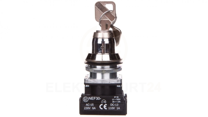 Przełącznik 2 położeniowy niestabilny klucz 30mm srebro 1Z 1R z samopowrotem NEF30TZbM W0-NEF30-TZBM XY