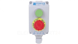 Kaseta sterownicza 2-otworowa zielony/przycisk bezpieczeństwa przez obrót 1Z 1R szara IP65 1x dławnica szara M20 ST22K2\04-1