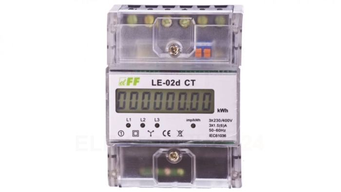 Licznik energii elektrycznej 3-fazowy 5A 230/400V do współpracy z przekładnikiem (programowalny) 20-6000/5A LCD LE-02D-CT