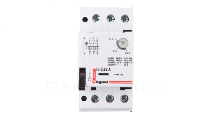 Wyłącznik silnikowy 3P 0,12kW 0,4-0,63A M 250 0,63 606803