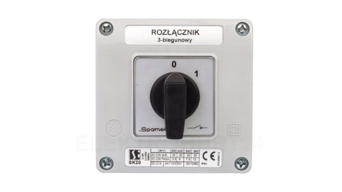 Łącznik krzywkowy 0-1 3P 20A w obudowie SK20-2.8211OB11