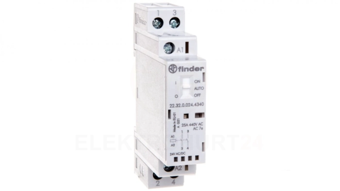Stycznik modułowy 2Z 25A 24V AC/DC funkcja Auto-On-Off wskaźnik zadziałaniua + LED 17,5mm 22.32.0.024.4340
