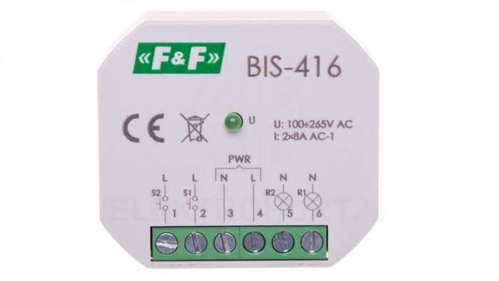 Przekaźnik impulsowy dwukanałowy 8A 2Z 230V AC BIS-416