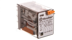 Przekaźnik miniaturowy 4P 7A 230V AC, przycisk testujący, LED, mechaniczny wskaźnik zadziałania 55.34.8.230.0054