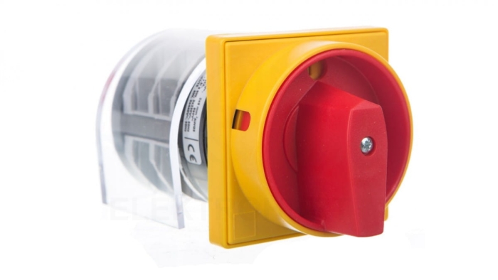 Łącznik krzywkowy 0-1 3P 32A do wbudowania z pokrętłem żółto/czerwonym blokowany kłódką 7GN3210U25