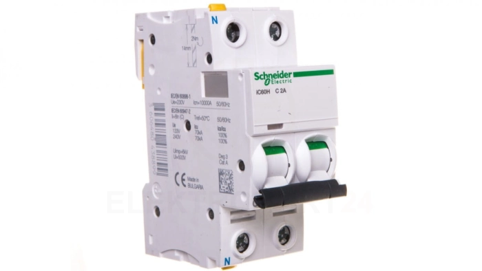 Wyłącznik nadprądowy 1P+N C 2A 10kA AC iC60H-C2-1N A9F07602