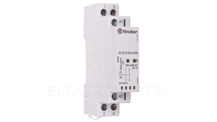 Stycznik modułowy 1Z 1R 25A 24V AC/DC, wskaźnik zadziałania + LED, 17,5mm 22.32.0.024.4520
