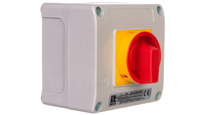 Łącznik krzywkowy 0-1 7P 10A w obudowie OB11 z czołem zamykanym żółto/czerwonym SK10-4.8240OB11ZC