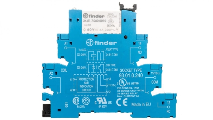 Przekaźnikowy moduł sprzęgający 1P 6A 220-240V AC/DC 6,2mm styki AgNi 38.51.0.240.0060