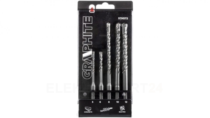 Zestaw wierteł do betonu SDS+ quatro 5, 6 x 110 mm + 8, 10, 12 x 160mm /zestaw 5szt./ 57H572