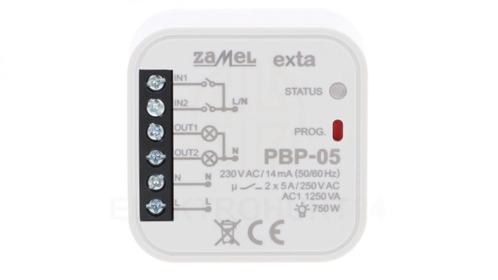 Przekaźnik bistabilny 2-kanałowy dopuszkowy 230V AC PBP-05 EXT10000254