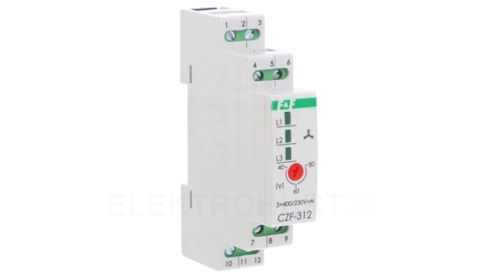 Mikroprocesorowy czujnik zaniku i asymetrii faz monitor t\0,2s montaż na szynie DIN,True RMS CZF-312-TRMS