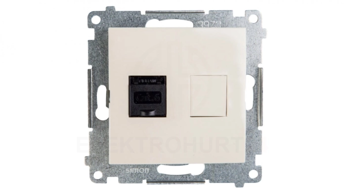 Simon 54 Gniazdo komputerowe pojedyncze RJ45 kat.6 z przesłoną kremowe D61.01/41