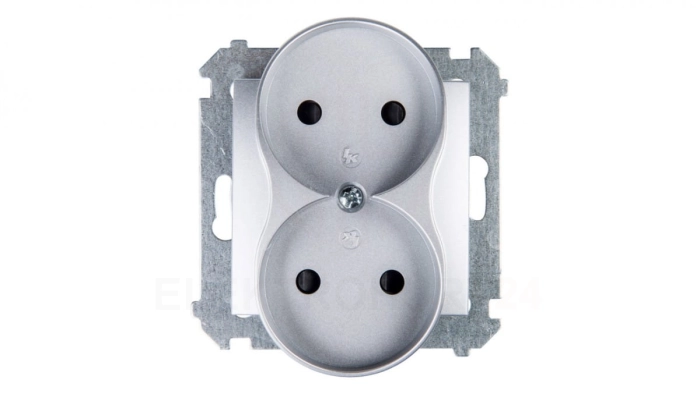 Simon 54 Gniazdo podwójne b/u 16A IP20 srebrny mat DG2MZ.01/43