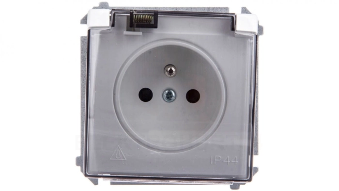 Simon Basic Gniazdo bryzgoszczelne z/u IP44 z przesłoną torów i klapką dymną białe BMGZ1Bz.01/11a