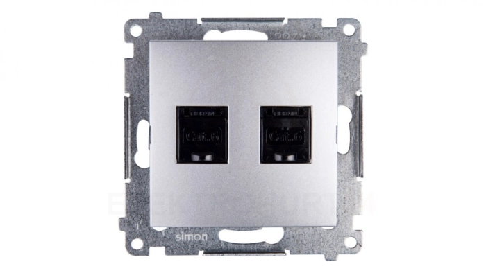 Simon 54 Gniazdo komputerowe podwójne 2xRJ45 kat.6 z przesłoną srebrny mat D62.01/43
