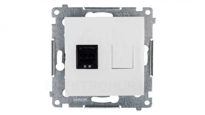 Simon 54 Gniazdo komputerowe pojedyncze RJ45 kat.6 z przesłoną białe D61.01/11
