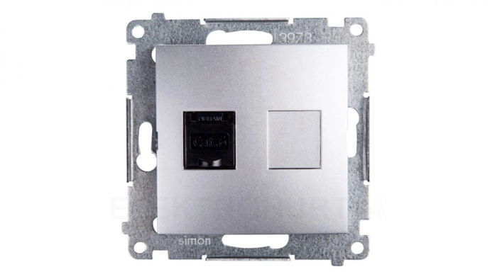 Simon 54 Gniazdo komputerowe pojedyncze RJ45 kat.6 z przesłoną srebrny mat D61.01/43
