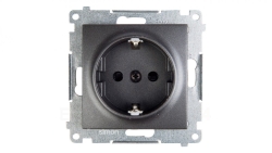 Simon 54 Gniazdo pojedyncze SCHUKO z/u 16A IP20 z przesłoną torów, szybkozłącza, antracyt DGSz1CZ.01/48