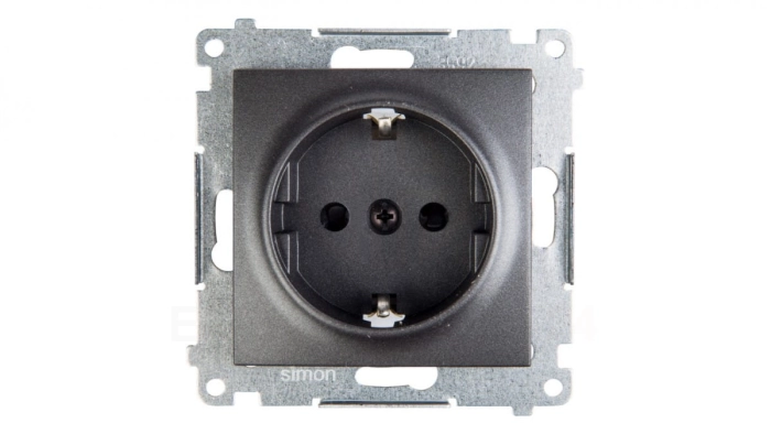 Simon 54 Gniazdo pojedyncze SCHUKO z/u 16A IP20 z przesłoną torów, szybkozłącza, antracyt DGSz1CZ.01/48