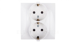 Simon 54 Gniazdo podwójne SCHUKO z/u 16A IP20 z przesłoną torów białe DGSz2Z/11