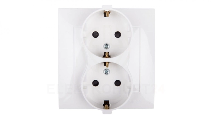 Simon 54 Gniazdo podwójne SCHUKO z/u 16A IP20 z przesłoną torów białe DGSz2Z/11