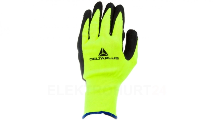 Rękawice dziane z poliestru fluorescencyjnego strona chwytna z pianki lateksowej czarno- żółte rozmiar 10 APOLLON VV73310