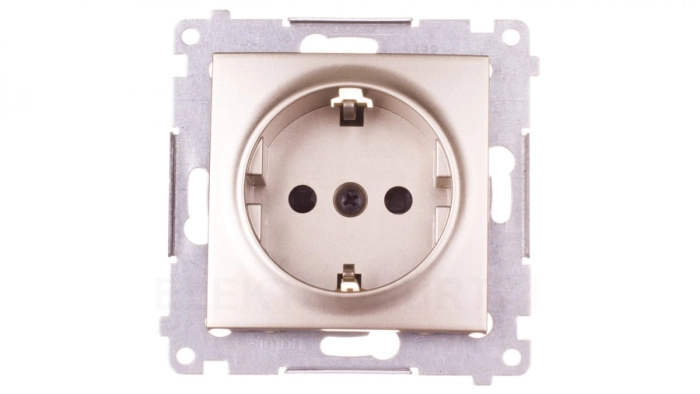 Simon 54 Gniazdo pojedyncze SCHUKO z/u 16A IP20 z przesłoną torów złoty mat DGSz1Z.01/44