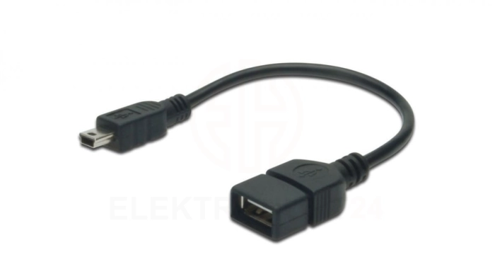 Kabel połączeniowy USB 2.0 OTG Typ miniUSB B(5pinów)/USB A, M/Ż czarny 0,2m AK-300310-002-S