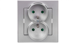 SONATA Gniazdo podwójne z/u z przesłonami srebro mat GP-2RZP/38