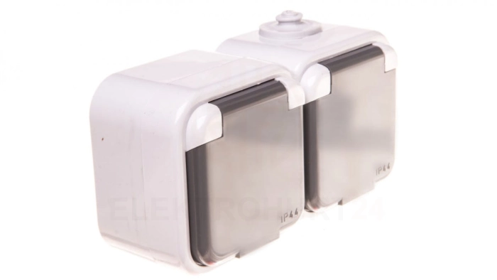 DELFINA Gniazdo hermetyczne podwójne z/u IP44 klapka szara GNH-2DZ/30/w