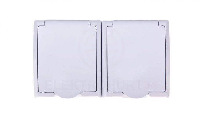 FALA Gniazdo hermetyczne podwójne z/u IP44 z przesłonami klapka biała GNH-2HZP/00/w