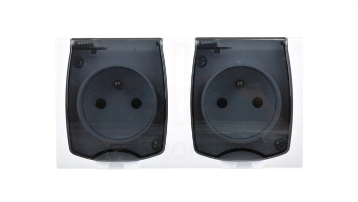 MADERA Gniazdo hermetyczne podwójne z/u IP44 z przesłonami klapka przezroczysta białe GNH-2NZP/00/d