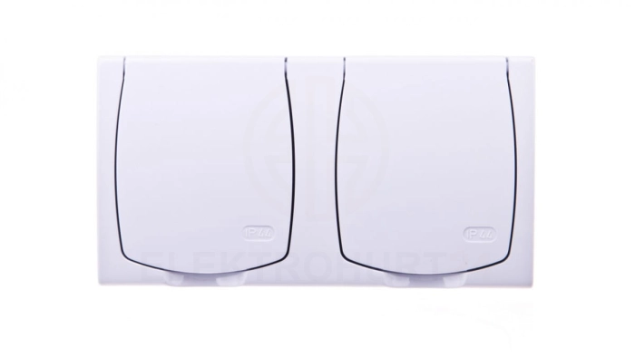 MADERA Gniazdo hermetyczne podwójne z/u IP44 z przesłonami klapka biała GNH-2NZP/00/w