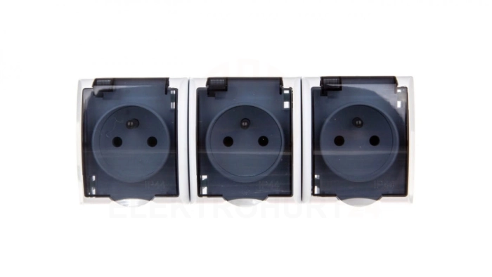 FALA Gniazdo hermetyczne potrójne z/u IP44 klapka przezroczysta białe GNH-3HZ/00/d