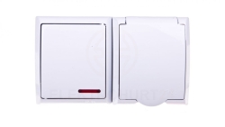 FALA Łącznik hermetyczny pojedynczy z podświetleniem LED + gniazdo hermetyczne pojedyncze z/u z klapką białe ZH-Ł1SG/00/w